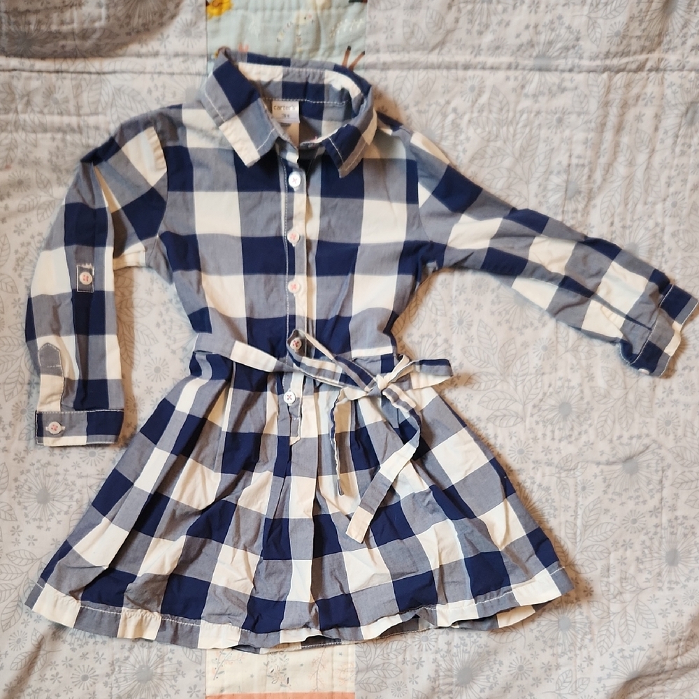 Blue and White Checkered Kids Dress